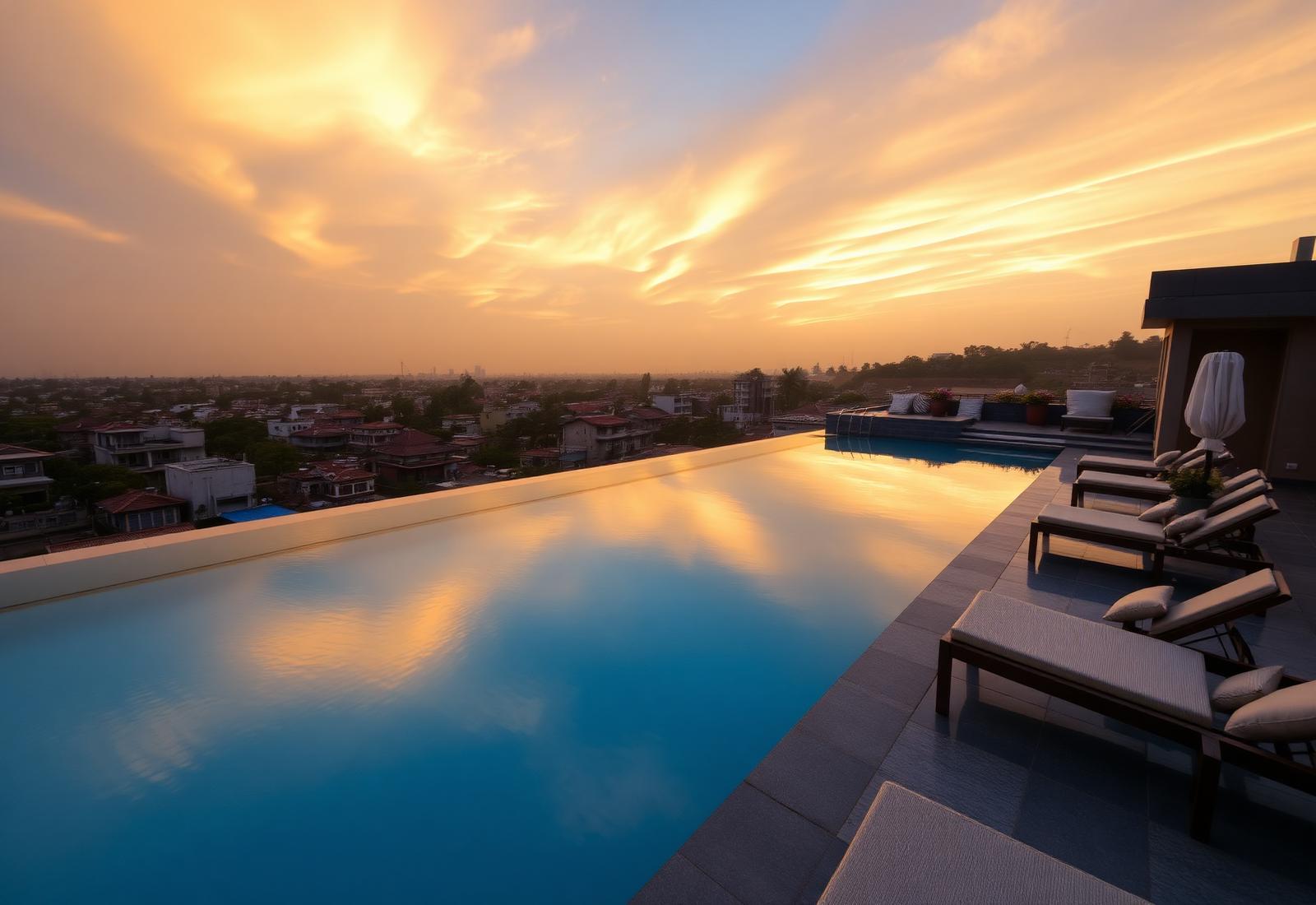 Rooftop infinity pool at sunset